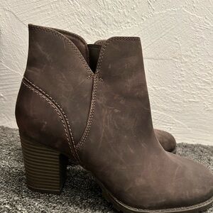 Clarks Dark Brown Leather Ankle Booties with Block Heel